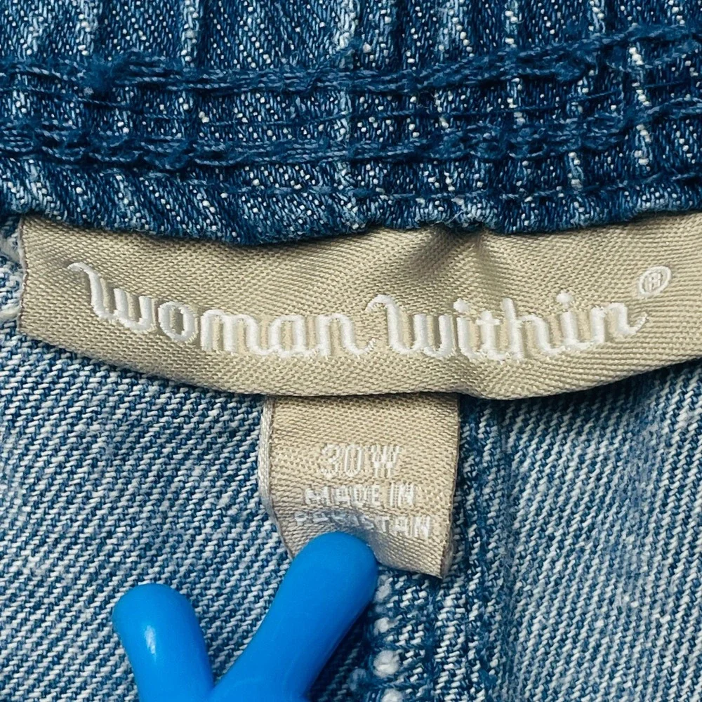 Woman Within Womens 30W Blue Elastic Waist Pull On Denim Shorts Plus Size 30